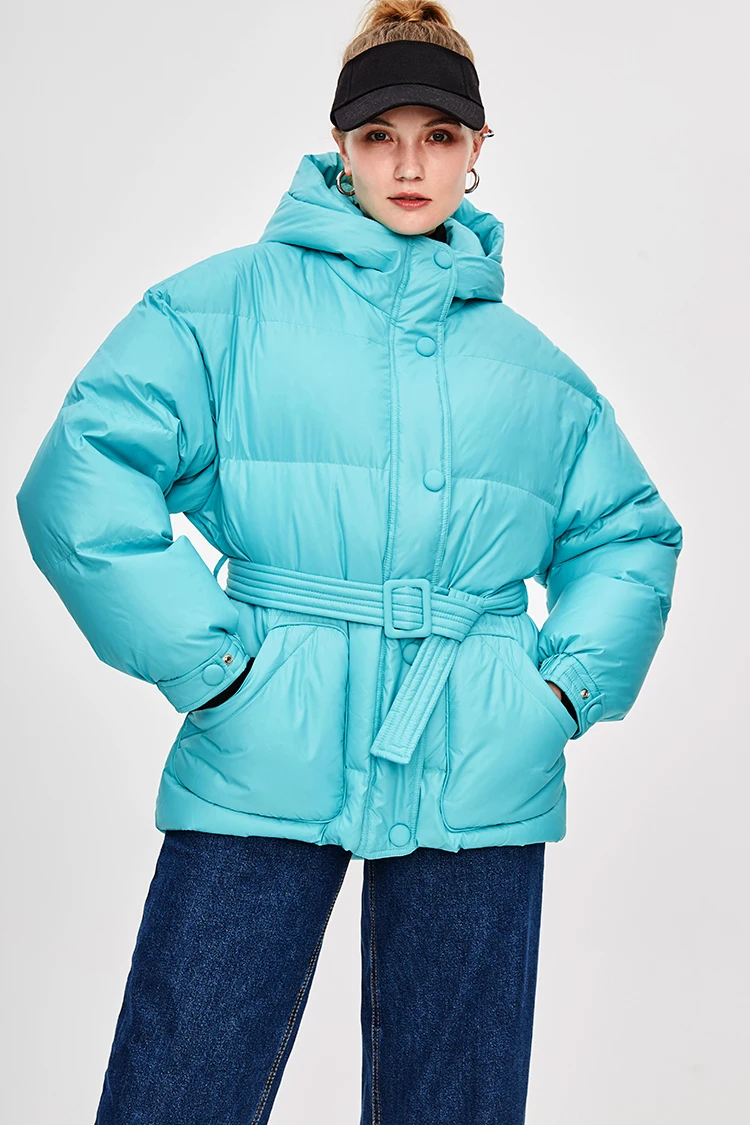 

Winter New Fashion Street Designer Brand Womens White Duck Down Jacket Pretty Girls Outerwear Coat With Belt