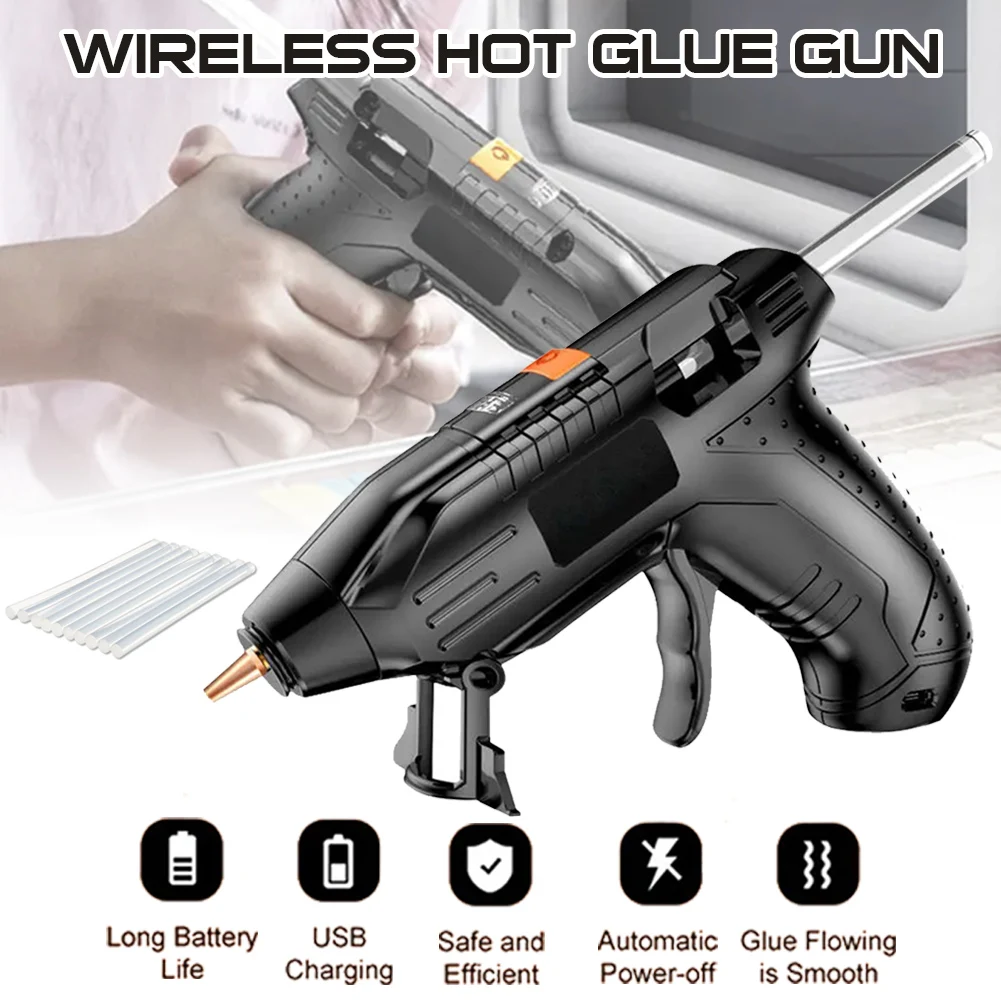 

Hot Melt Glue Gun+Glue Sticks(10/40pcs) Set Cordless Rechargeable Hot Glue Applicator Home Improvement Craft Kit