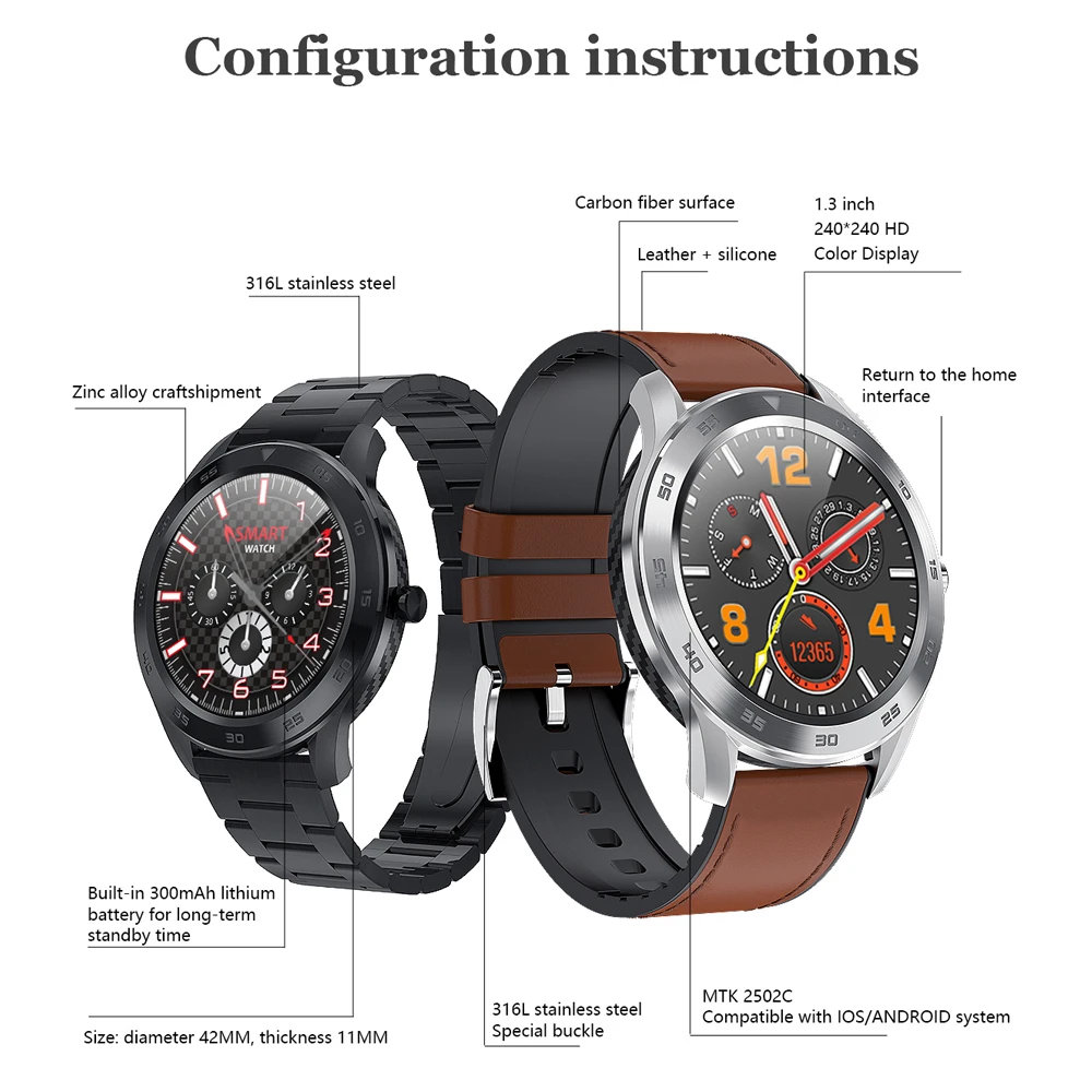DT98 мужские умные часы IP68 Smartwatch ECG фитнес-трекер для измерения сердечного ритма полный сенсорный бизнес умные часы Bluetooth Вызов наручные часы