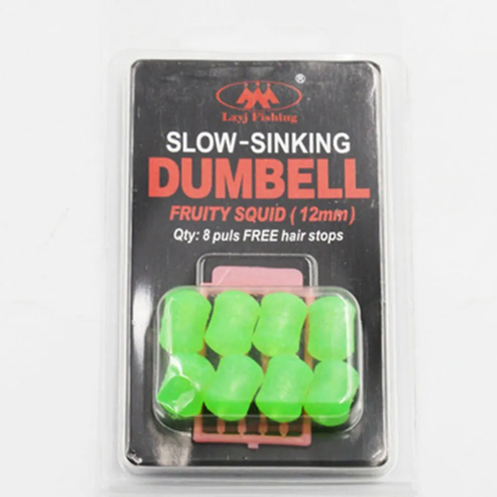 

8pcs/Pack 12mm Carp Dumbells Bait Slow Sinking Fruity Squid Flavour Fake Baits With Hair Stops TPR Dumbells Bait Fish Tackle