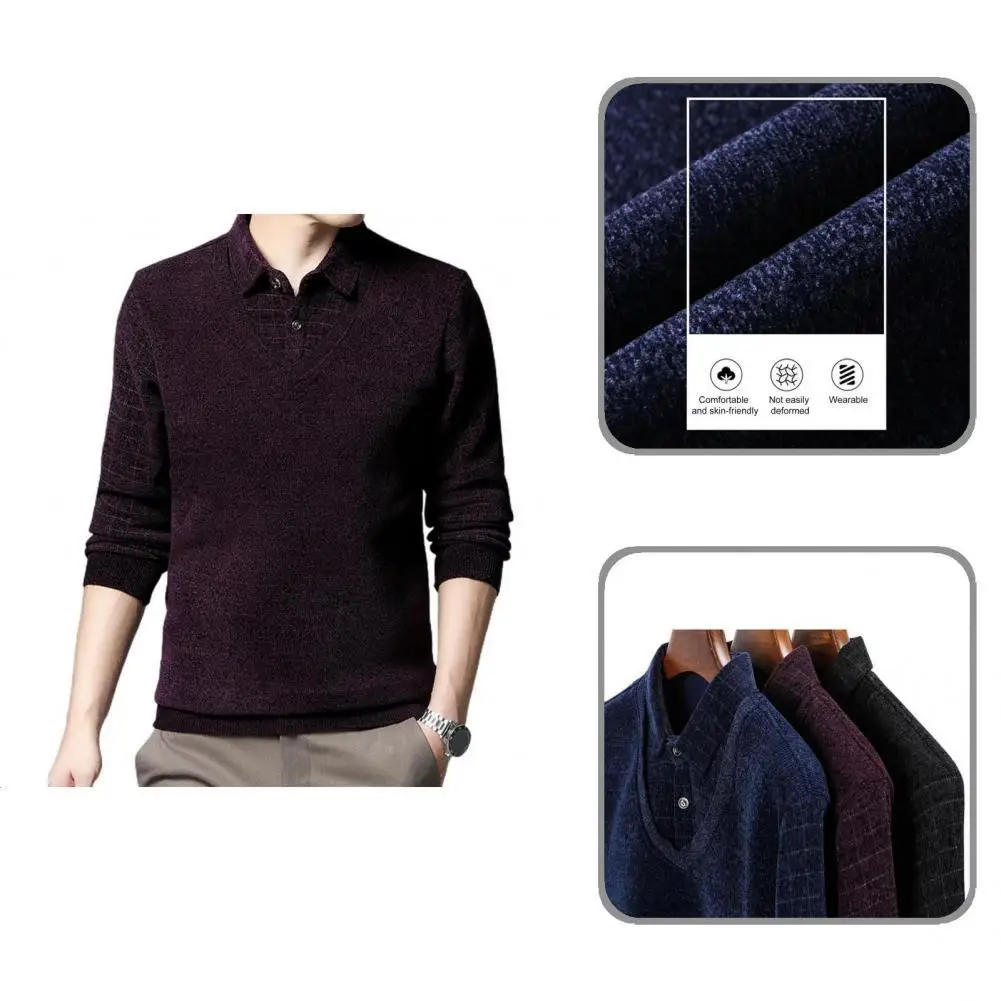 Slim Great Lapel Autumn Sweater Wear-resistant Men Top Buttons for Business Trip