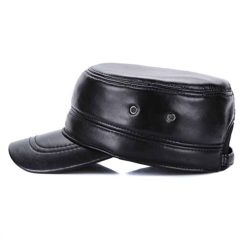 Мужская Роскошная военная шапка из овчины кожаная плоская зимние мужские зимне