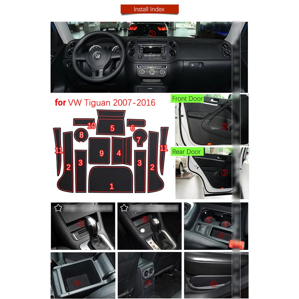 Резиновый противоскользящий коврик для Volkswagen Tiguan MK1 2007 ~ 2016 подставка под стакан с