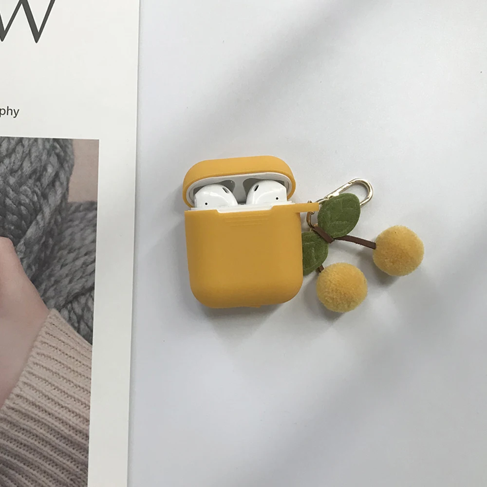 Корейский Вишневый меховой шарик-подвеска для гарнитура для AirPods чехол Bluetooth беспроводной защитный чехол для Apple AirPods чехол cherry Keychian