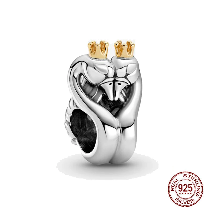 

2021 Newest 925 Sterling Silver Two-tone Swans & Heart Charm Fit Original Pandora Bracelets Women Diy Jewelry Making