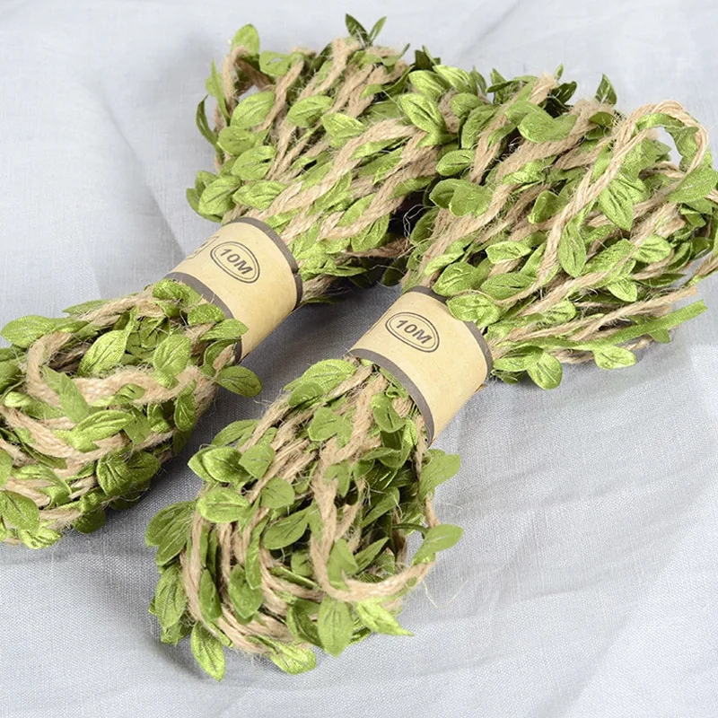10 м искусственные зеленые листья конопляная веревка натуральный джутовый шпагат