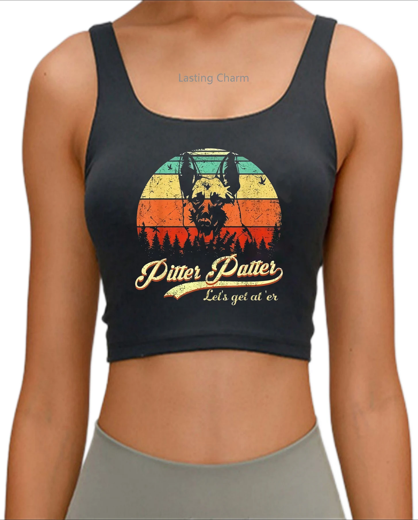 

Sheepdog pattern crop top women's sport Yoga Top