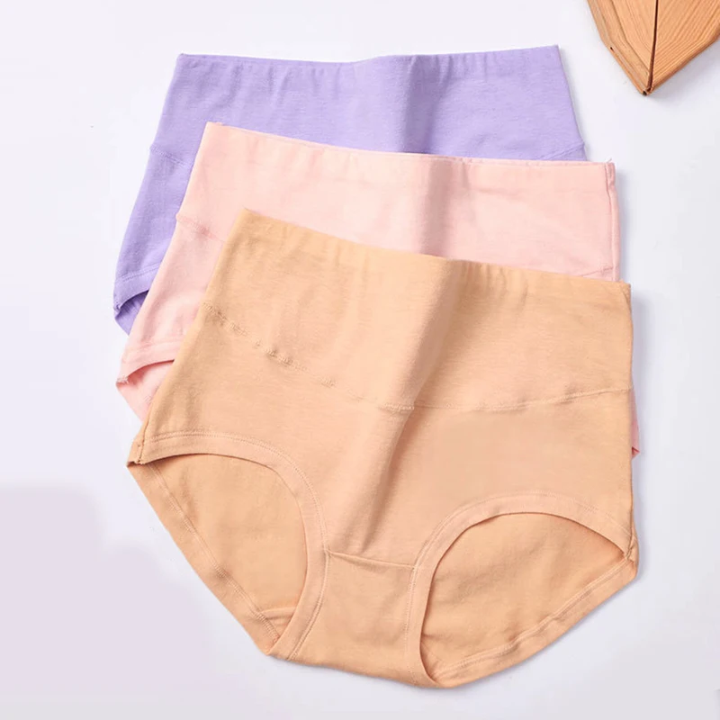 

L-2XL Plus Size Panties For Women Underwear High Waist Briefs Abdomen Cotton Underpants Solid Breathable Summer Female Intimates