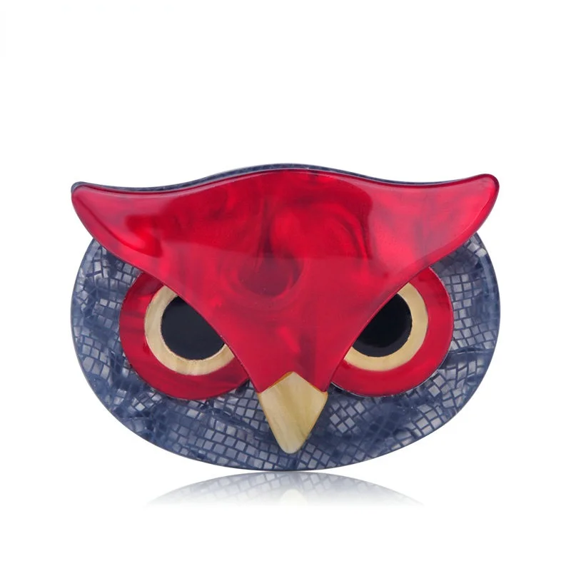 

Blucome Fashion Style Red Owl Shape Round Brooch Acrylic Jewelry Lady Children Men Banquet Ceremony Party Daily Chest Ornament