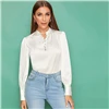 SHEIN белый пуговицы спереди Фонари рукав Атласный топ монотонная блузка Для женщин сезон осень, со стоячим воротником женские офисные элегантная абайя блузки