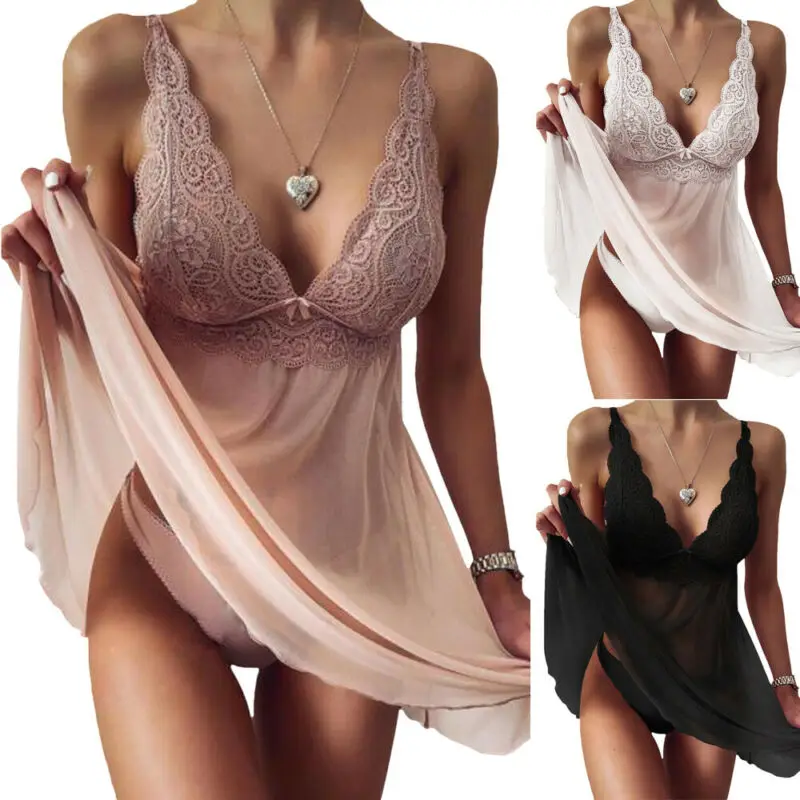 

Women Sexy Lingerie Set Babydoll Ladies Lace Nightdress Shorts Casual Sleepwear