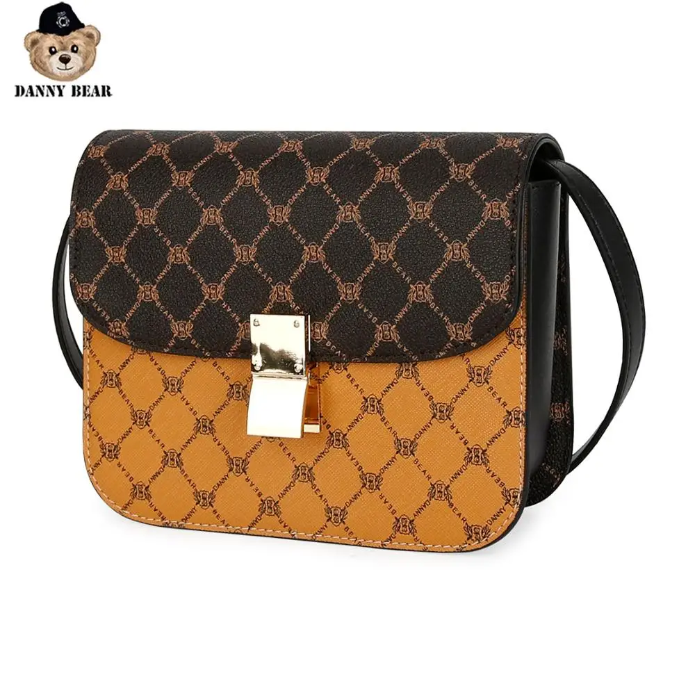 Женская сумка-Кроссбоди в клетку Danny Bear коричневая маленькая квадратная сумка