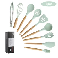 91012pcs silicone cooking utensils set non stick spatula shovel wooden handle with storage box kitchen tool