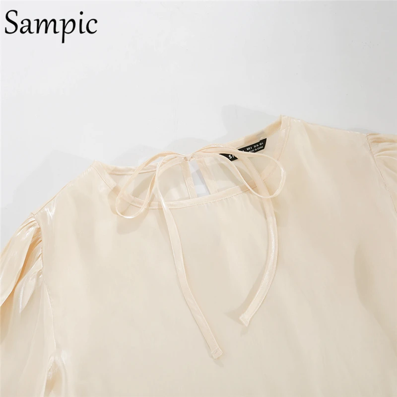 

Sampic Fashion Autumn Sexy Ruffles Women Long Puff Sleeve Stain Blouse Tops 2020 O Neck Autumn Ladies Casual Loose Blouse Shirt