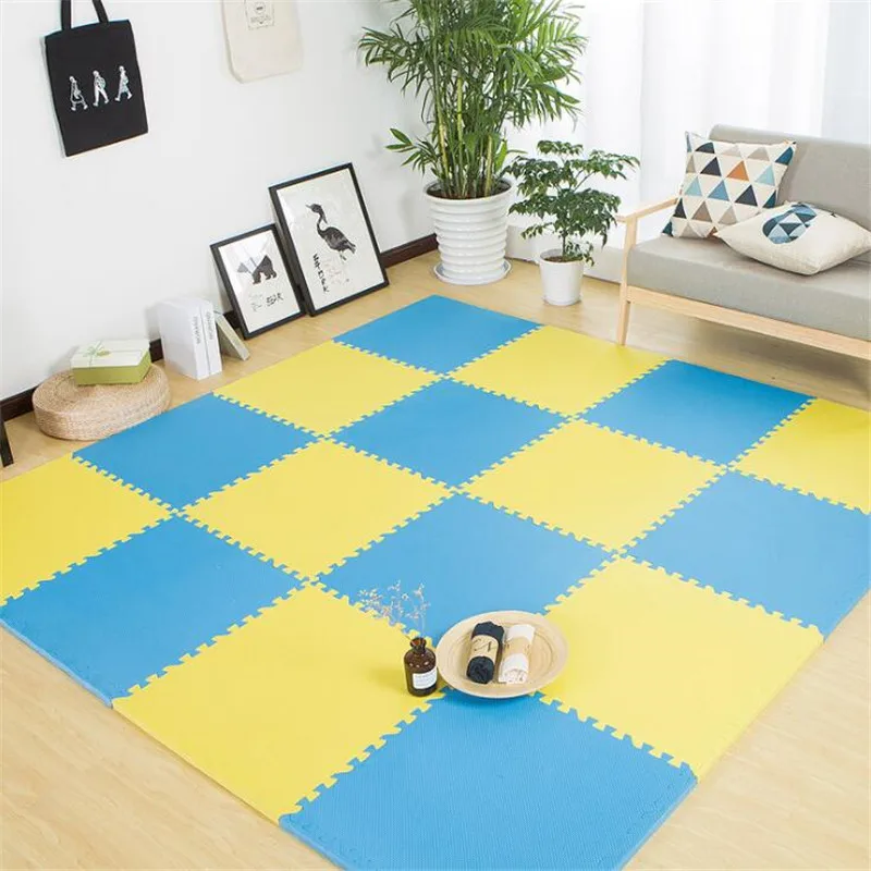 blue yellow Детский коврик-пазл 30*30 см, детский разноцветный игровой коврик-пазл, детский коврик для упражнений, плитка для пола из пены EVA, игровой коврик для спортзала, коврик, игрушки - Цвет: blue yellow