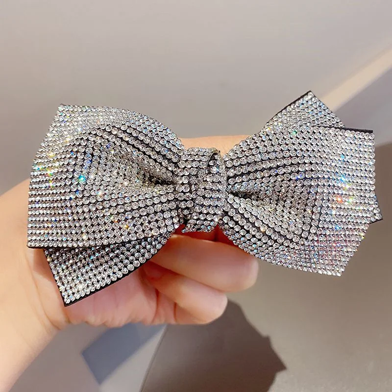 

Fashion Hair Rope Version Of Shiny Rhinestone Double Bow Hairpin Spring Clip Shiny Rhinestone Double Bow Hairpin