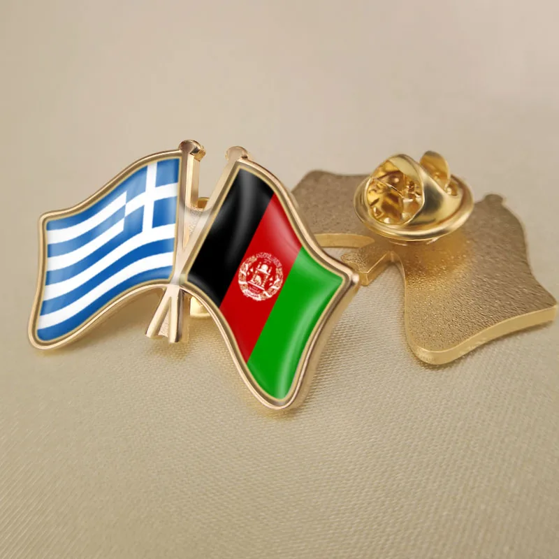

Greece and Afghanistan Crossed Double Friendship Flags Lapel Pins Brooch Badges