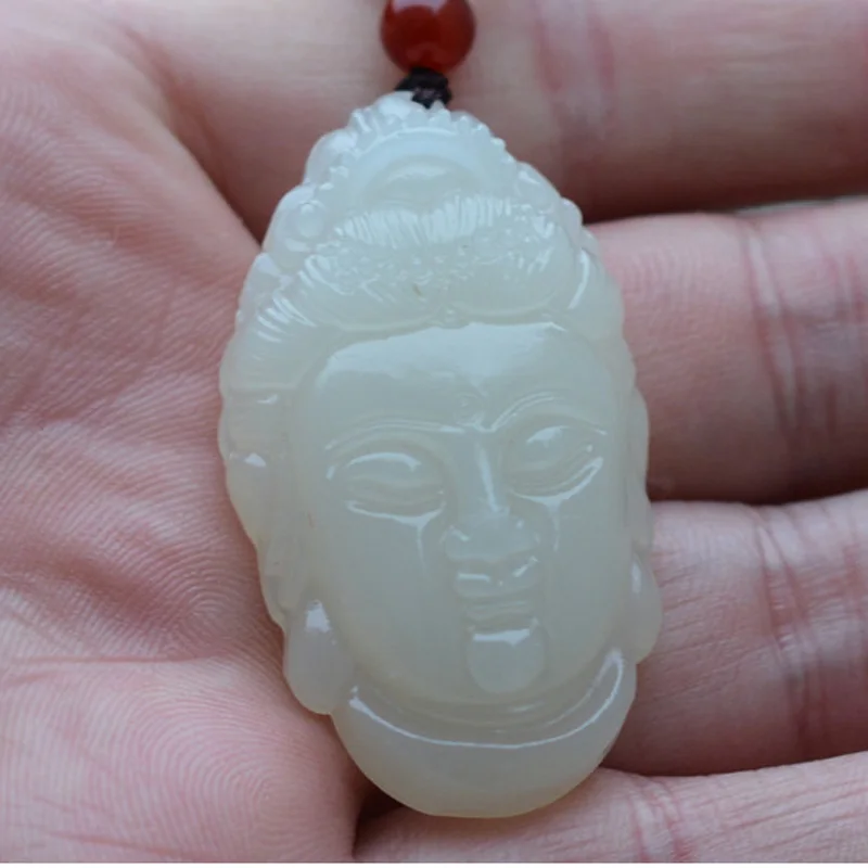 Подвеска из природного белого Афганистана с нефритом Гуаньинь Бодхисаттва