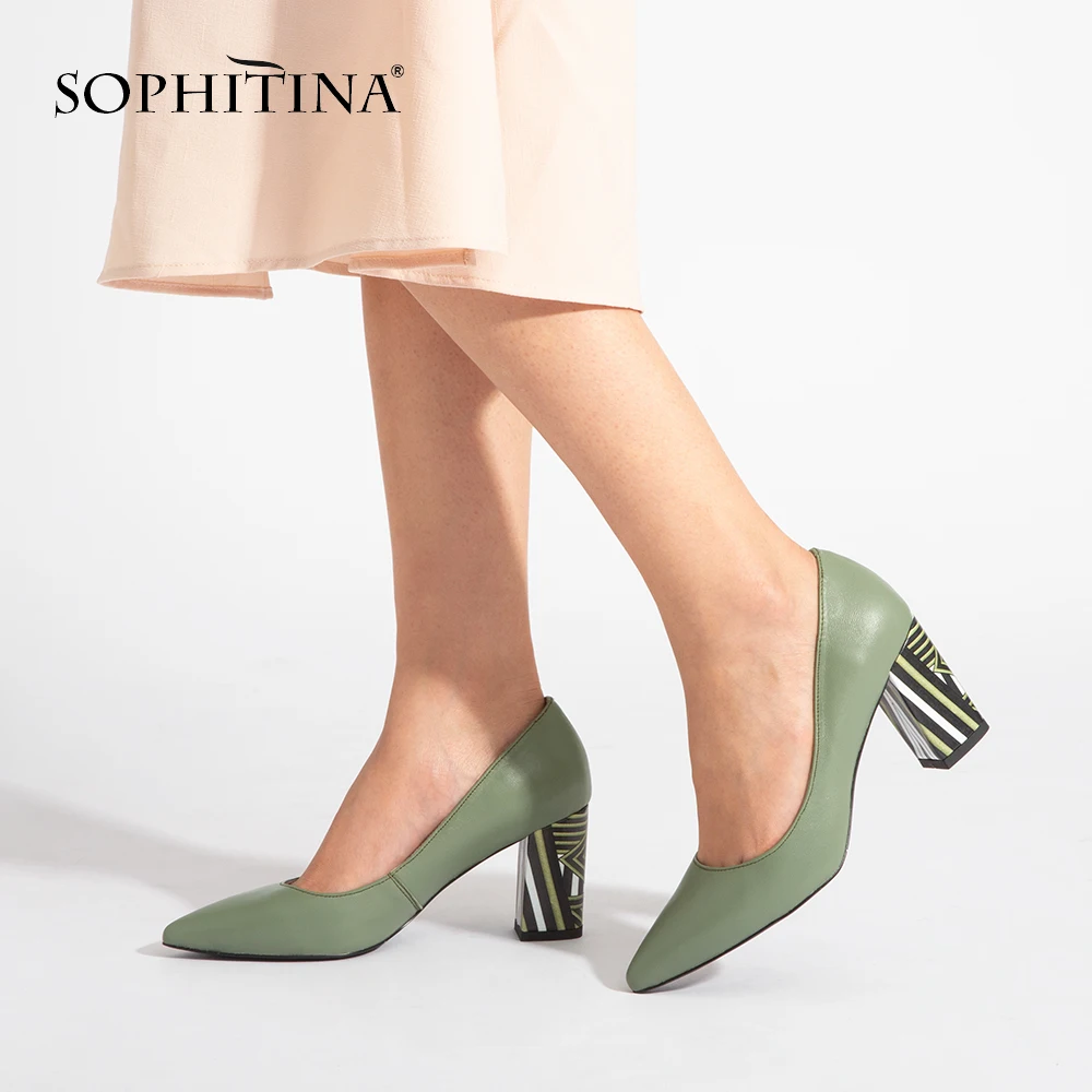 SOPHITINA/; женские туфли-лодочки из натуральной кожи; модные вечерние туфли на высоком квадратном каблуке с острым носком; сезон весна; туфли-лодочки с закрытым носком ручной работы; A84