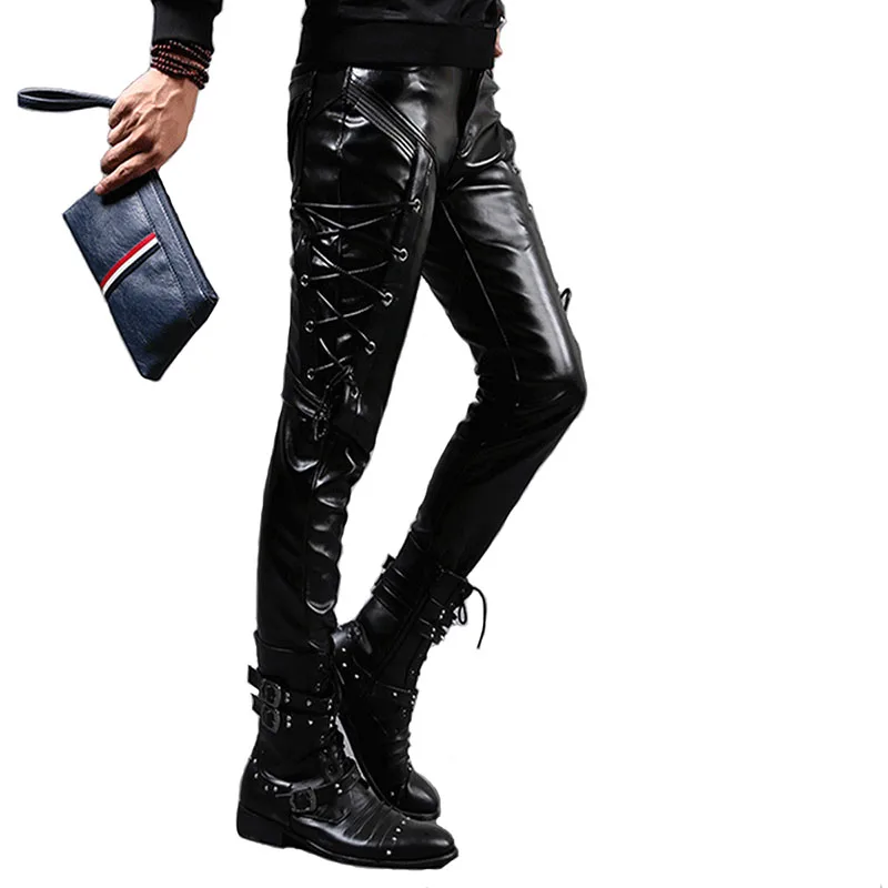 KIOVNO мужские модные байкерские кожаные брюки в стиле панк черные из искусственной