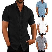 summer mens shirts casual male linen short sleeve shirts mens solid color breathable business shirt clothing