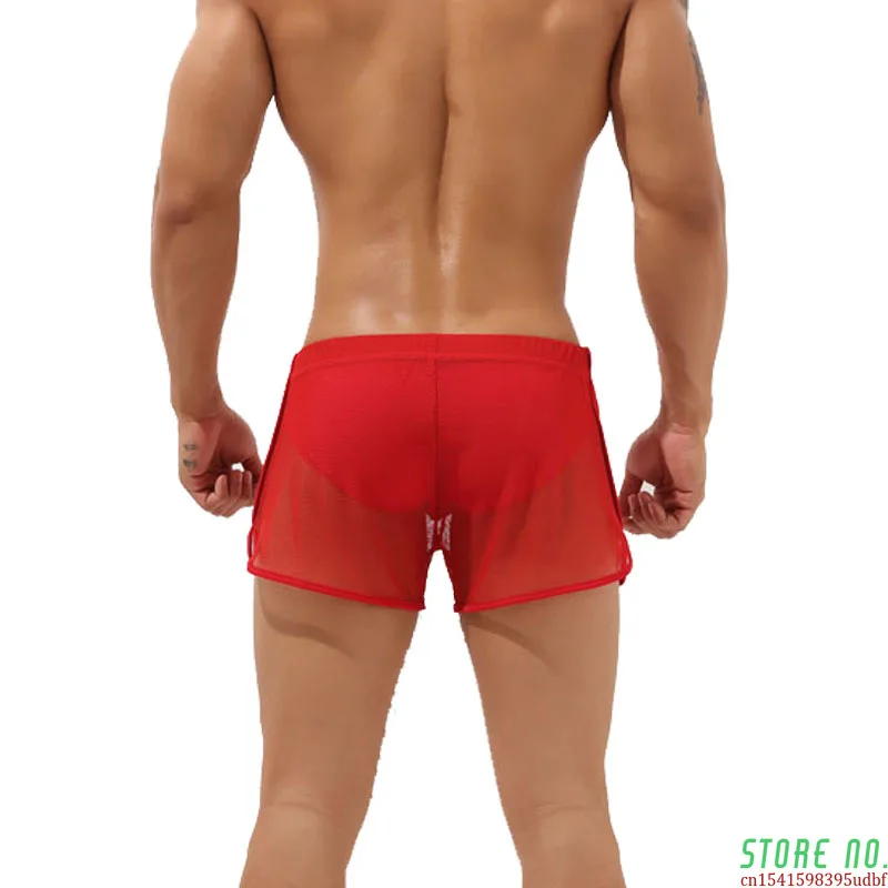 

Men's Beach Sport Shorts Quick Dry Swimming Shorts Sexy Transparent Mesh Grid Short