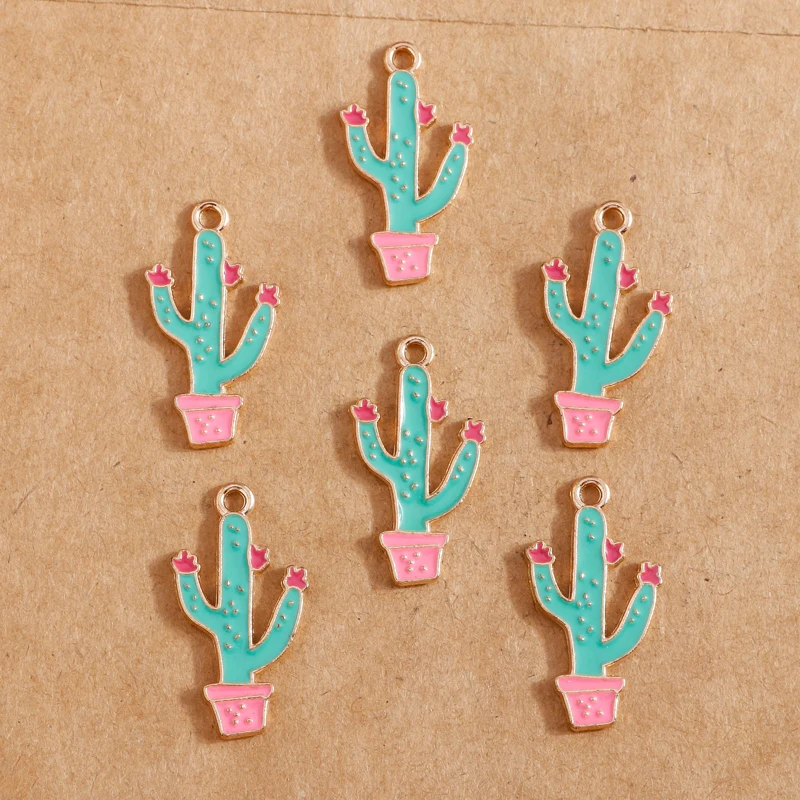 

10pcs 15*27mm Enamel Potted Plants Cactus Charms Cute Earring Pendant Bracelet Necklace Charms for Jewelry Making DIY Findings
