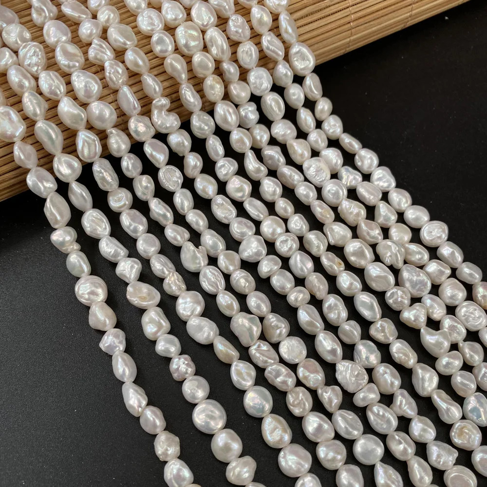 

Natural Freshwater Pearl Beads Button Shape Punch Loose Beads for Jewelry Making DIY Women Necklace Bracelet
