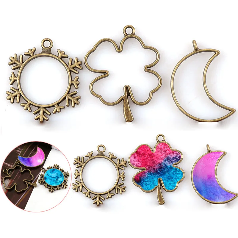 Винтажная Снежинка клевер луна античная бронза металлическая полая рама