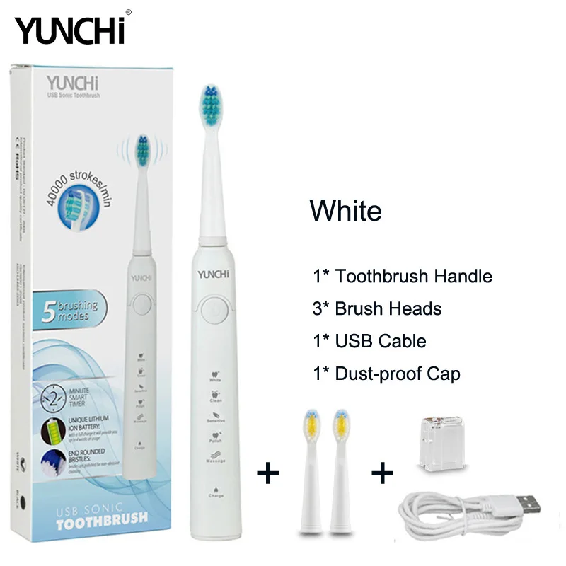 YunchiWhite Seago SG-507, электрическая зубная щетка, звуковая волна, вибрация, чистое отбеливание зубов, 3 сменные насадки, 5 режимов, зарядка от USB - Цвет: YunchiWhite
