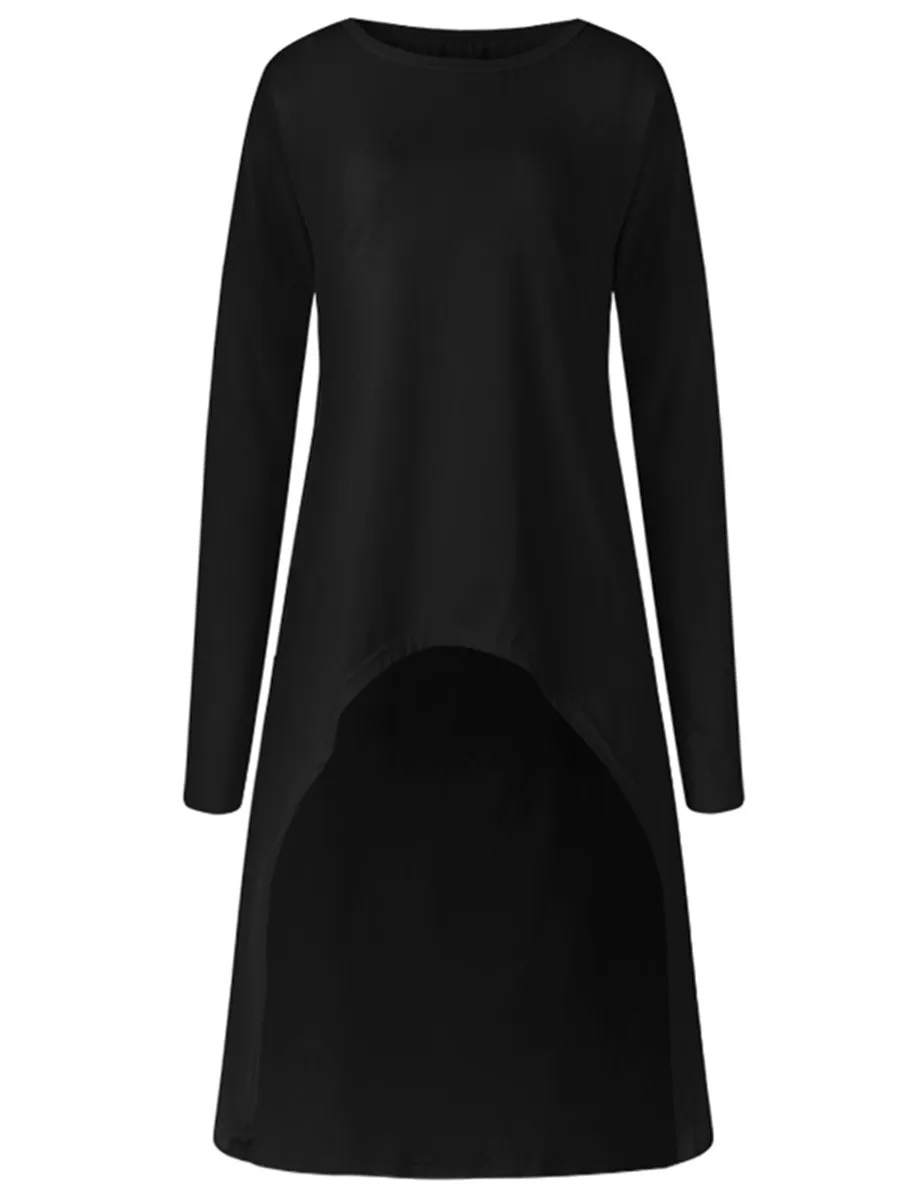 Women Fashion Solid Long Sleeve Blouses Ladies Casual O-Neck Asymmetrical Tops Shirt Elegant Streetwear Blusas Femininas |