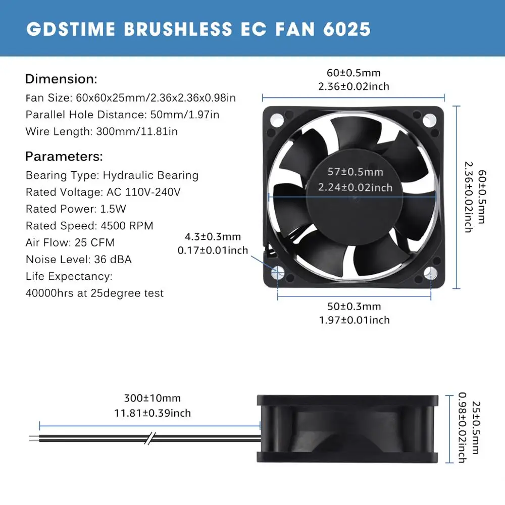 2 шт. Gdstime AC 110 в 120 220 240 6 см вентилятор охлаждения 60 мм 60x60x25 6025 EC бесщеточный осевой