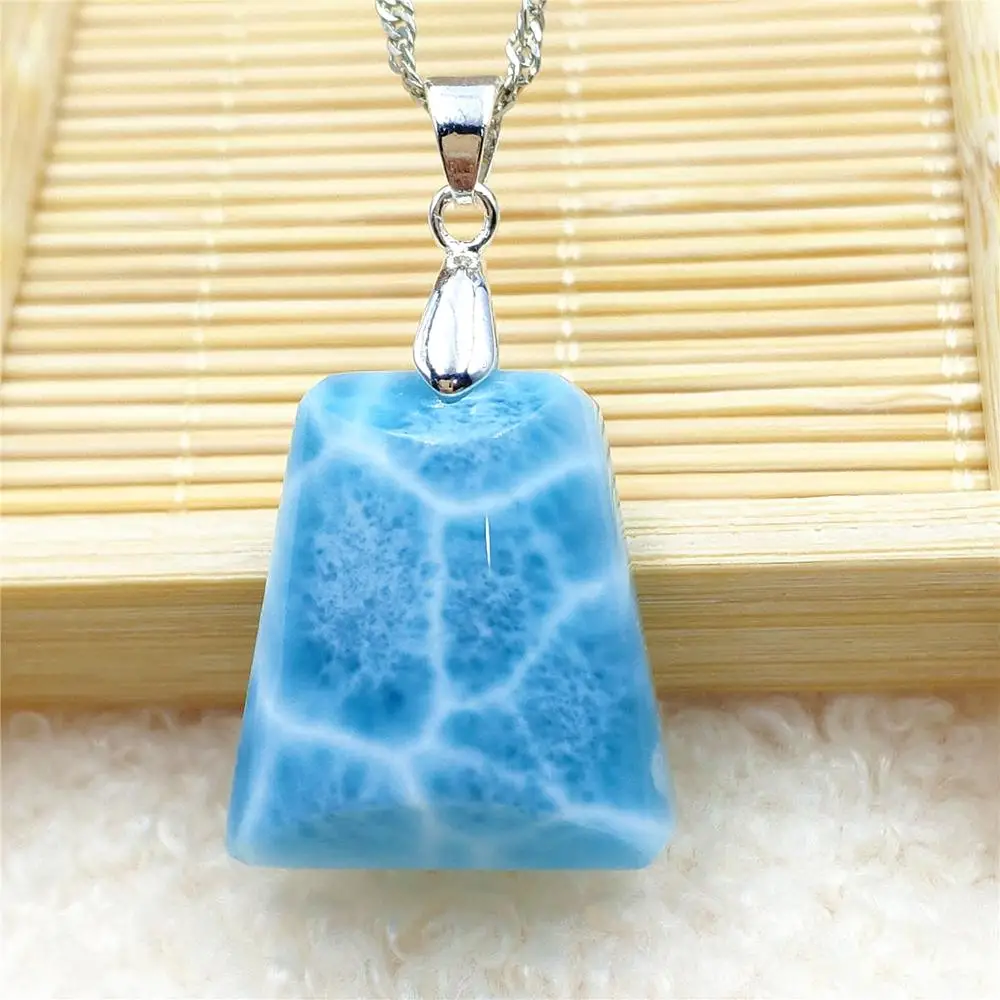 

Natural Blue Larimar Pendant Rectangle Dominia For Women Men Water Pattern 23x21x12mm Fashion Necklace AAAAAA