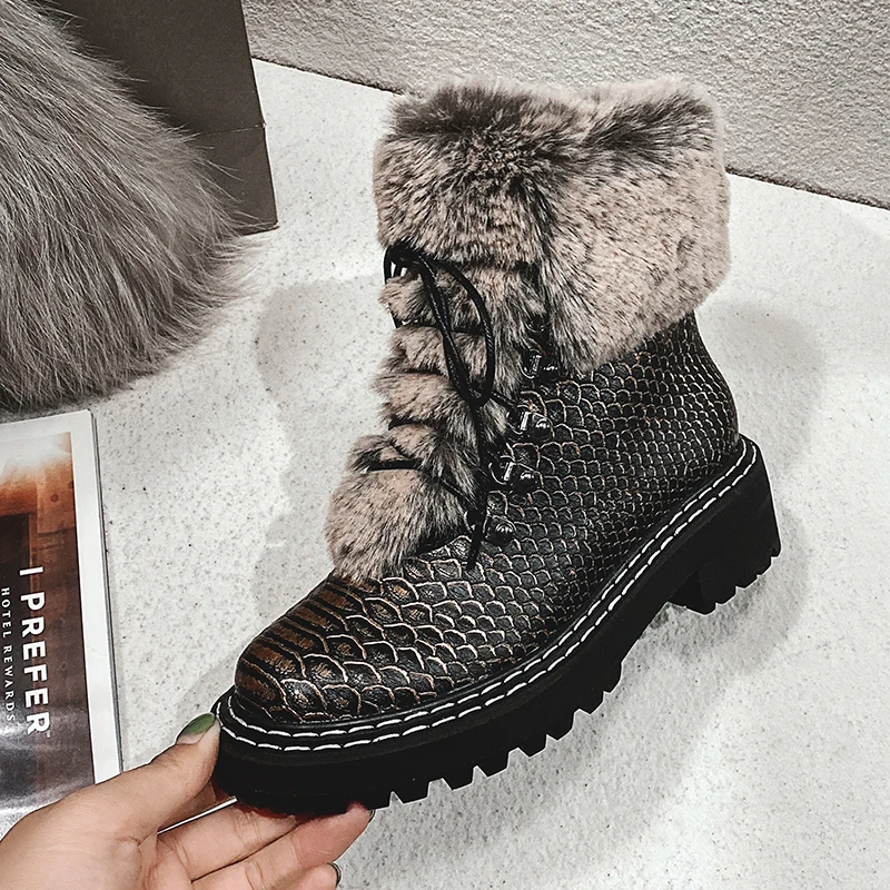 

Women's Boots Round Toe Thick high Heels platform Shoes Woman 2021 Winter Newest Genuine Leather Office Lady Party Ankle Boots