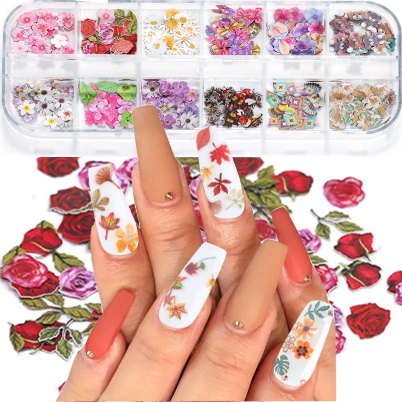 

Nail Art Color Mixed Flower Wood Pulp Piece 8 Colors 3d Manicure Butterfly Dried Rose Daisy Patch DIY Nail Sticker Decoration