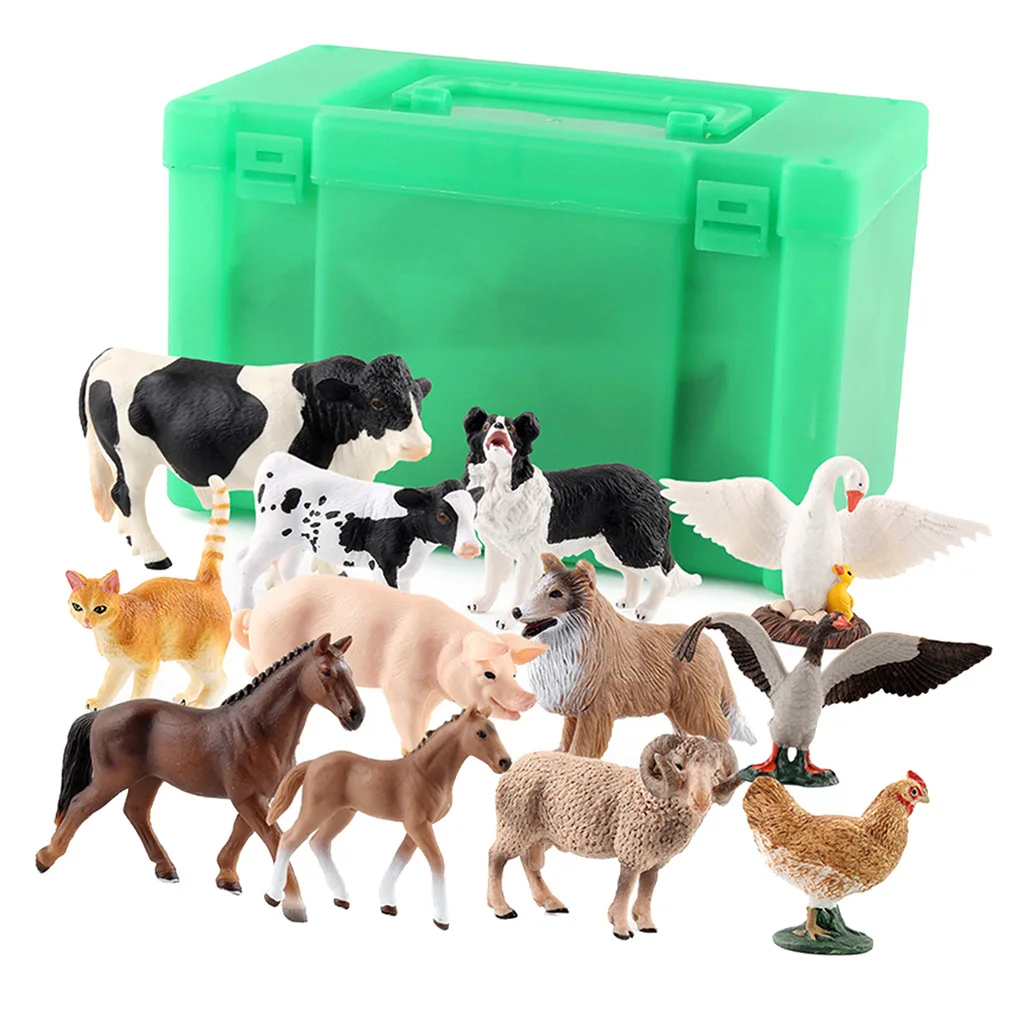 12 Pieces Simulation Farm Animal Model Plastic Action figure with Storage Base for Sandtables Home Decor |
