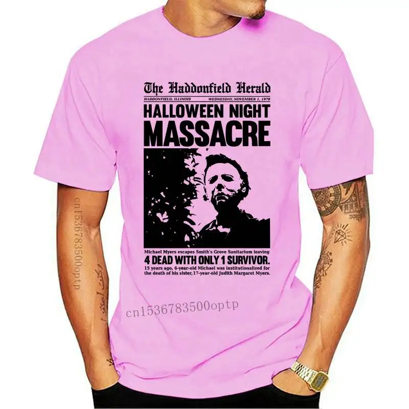 

Хэллоуин, хадонфилд, Herald Headline, Мужская футболка, резня, ужас, Майкл Майерс