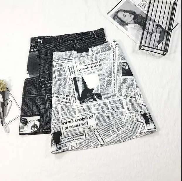 

Chic Ins Hot Women Mini Skirts Newspaper Print Skirts Woman Sexy Women Short Mini Letter Newspater Skirts