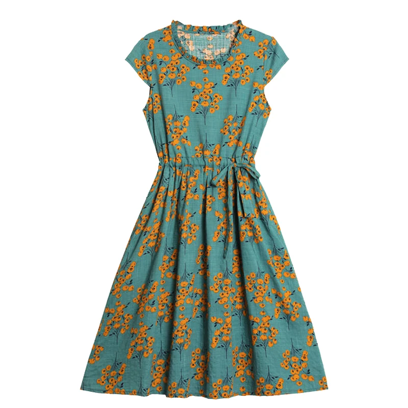 Women Long Slim Floral Print Dress XL- 6XL Middle-aged Ladies Short Sleeve Elegant Mother Cotton Female Vestidos Clothes | Женская