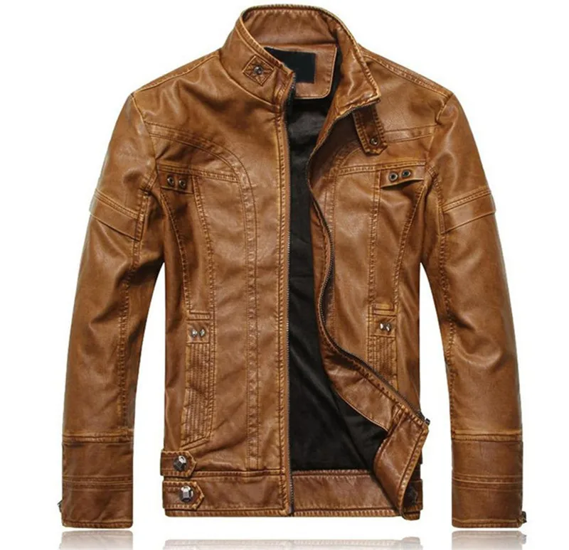 Мужская кожаная куртка из ПУ кожи однотонная ветрозащитная Осень зима|men leather