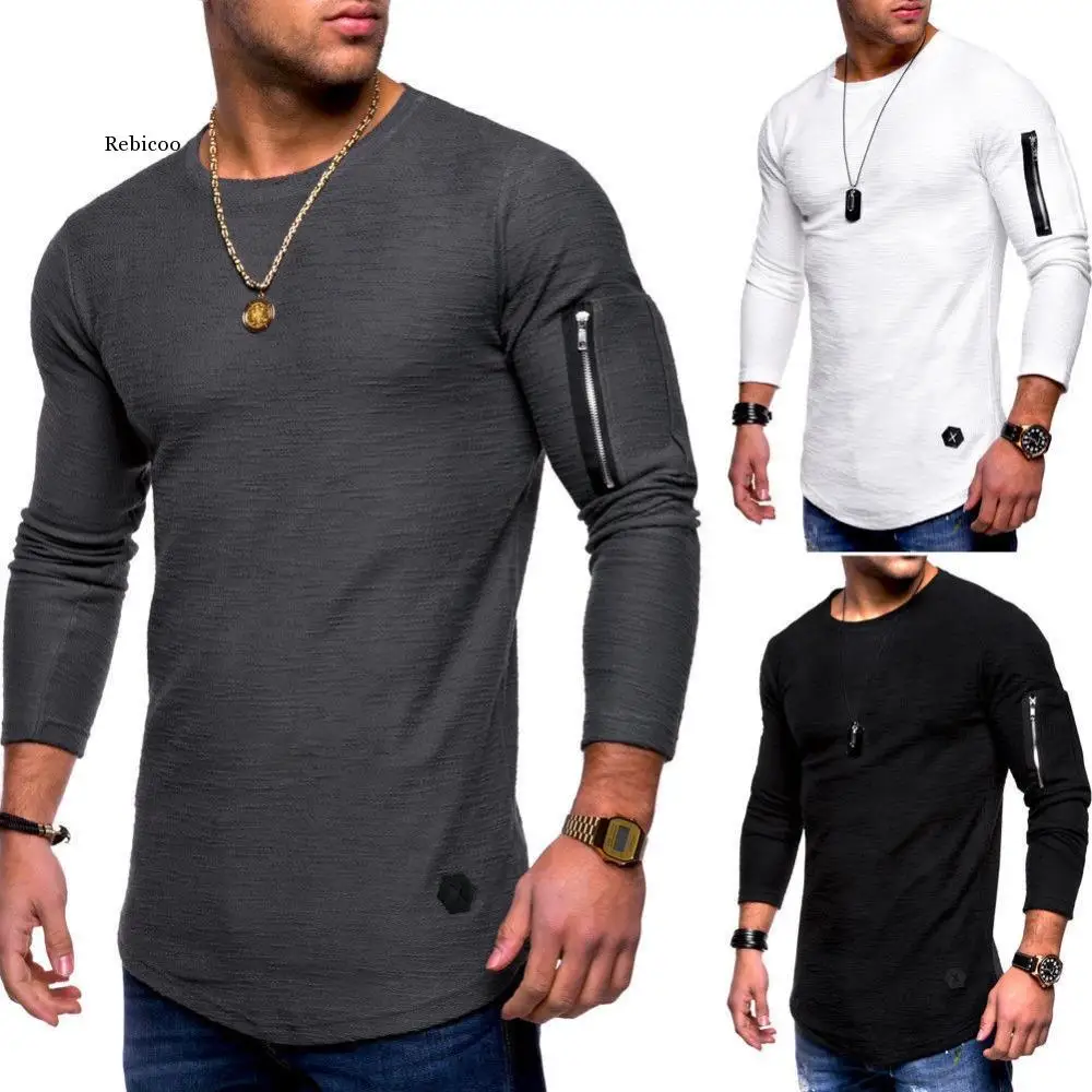 

New T-Shirt Men's Spring and Summer T-Shirt Top Men's Long-Sleeved Cotton T-Shirt Bodybuilding Folding T-Shirt Men