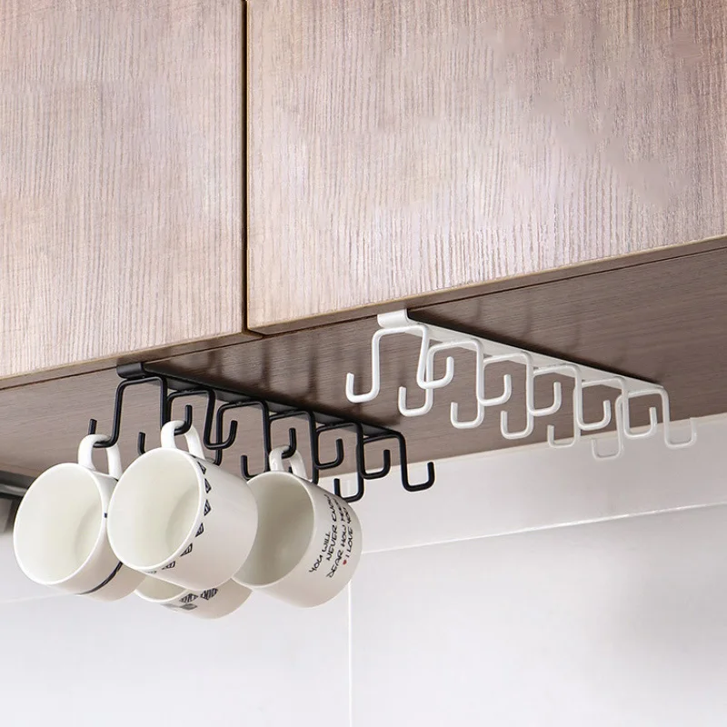 

Kitchen Double-row Storage Hook Hanging Cup Holder Household Punch-free Wall Cabinet Hook Kitchen Storage Bathroom Accessories