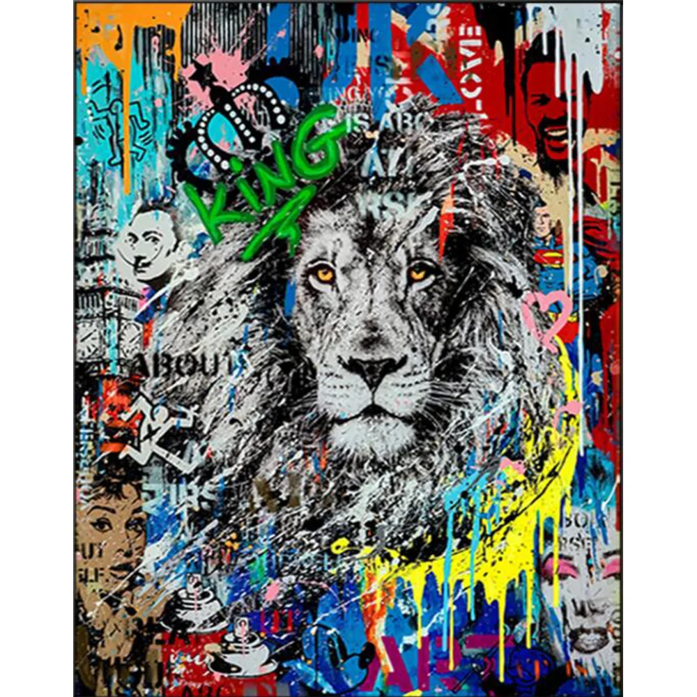

Абстрактная картина льва Улица граффити алмазная живопись мозаика настенная живопись Стразы вышивка искусство картина для гостиной Декор