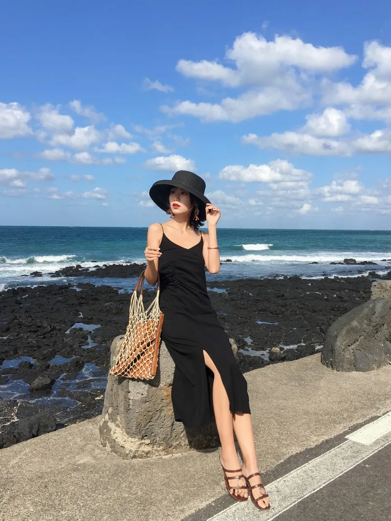 

2019 Seaside Holiday Chic Internet Celebrity Gentle Temperament Camisole Slim-Fit Slimming Beach Dress Long Skirt Summer