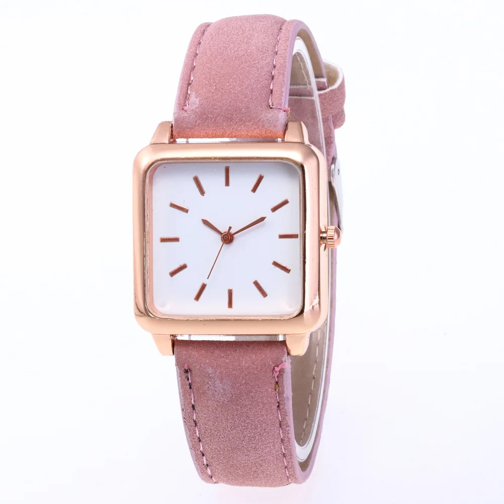 

Простые Женские кварцевые часы, квадратные Розовые часы с кожаным ремешком для женщин, наручные часы, женские кварцевые часы, подарок