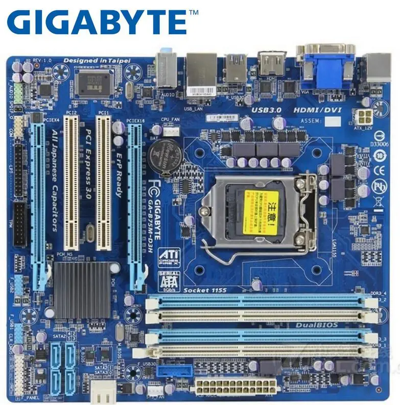 Материнская плата Gigabyte GA-B75M-D3H LGA 1155 DDR3 платы B75M-D3H 32 Гб VGA DVI b75 настольная материнская плата