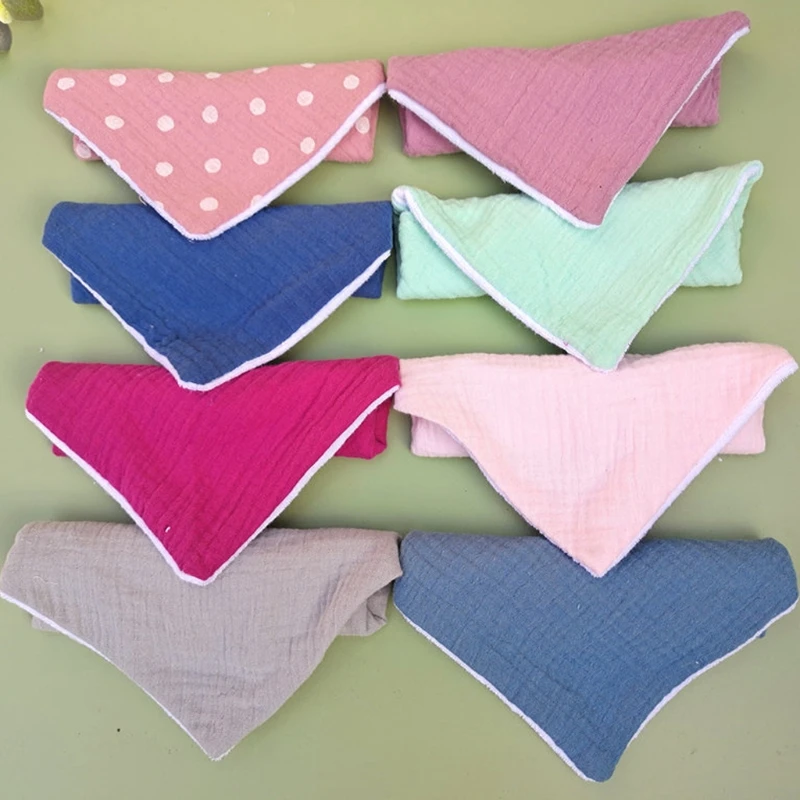 Baberos de algod&oacute;n de doble capa para beb&eacute;, toalla triangular de Color s&oacute;lido para Saliva, bot&oacute;n a presi&oacute;n, pa&ntilde;o suave para eructar, 1 unidad-1