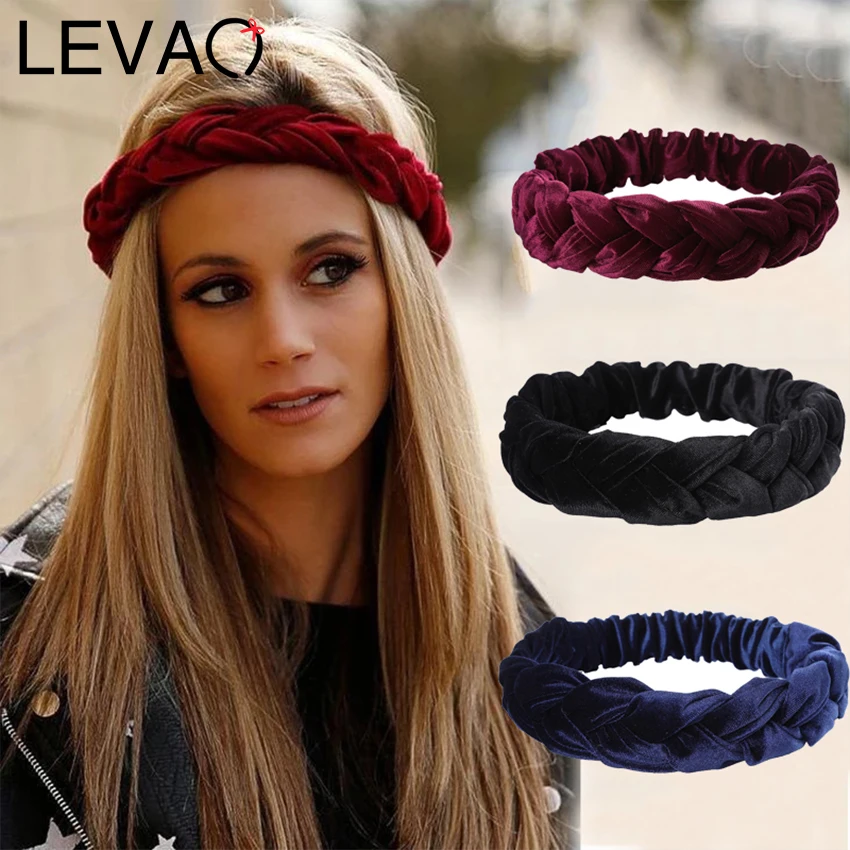 Женская бархатная повязка на голову LEVAO Теплая эластичная лента для волос ручной