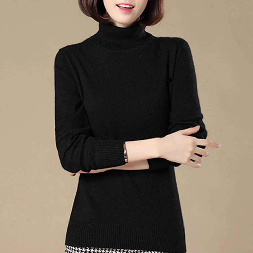 Зимний женский Однотонный свитер с высоким воротником тонкий вязаный пуловер