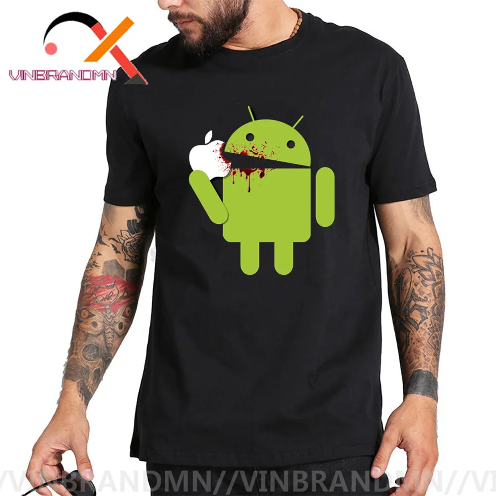 2020 Горячий бренд Забавные топы Android ест яблоко Дизайнерская футболка с рисунком